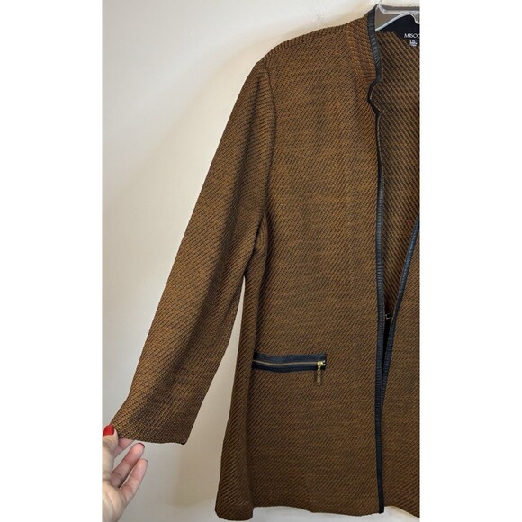 MISOOK Faux Leather Trim Jacket XL Brown Textured Single Clasp 3/4 Sleeve Career - Picture 5 of 16